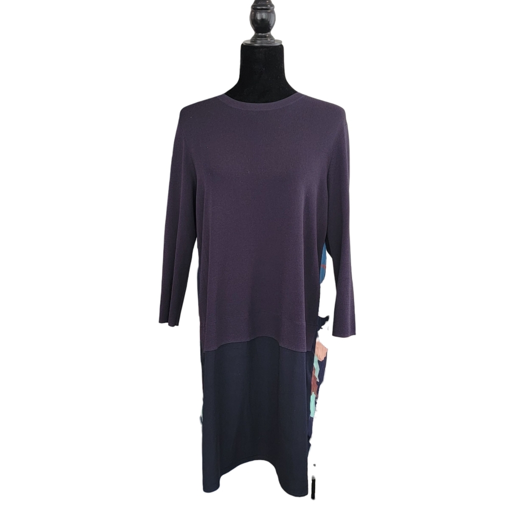 Ted Baker Sweater Pleats Mixed Media Black Floral Dress Size 3 (L)